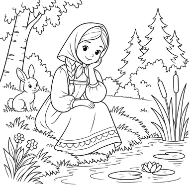 Aljonuschka am Waldteich – Ausmalbild