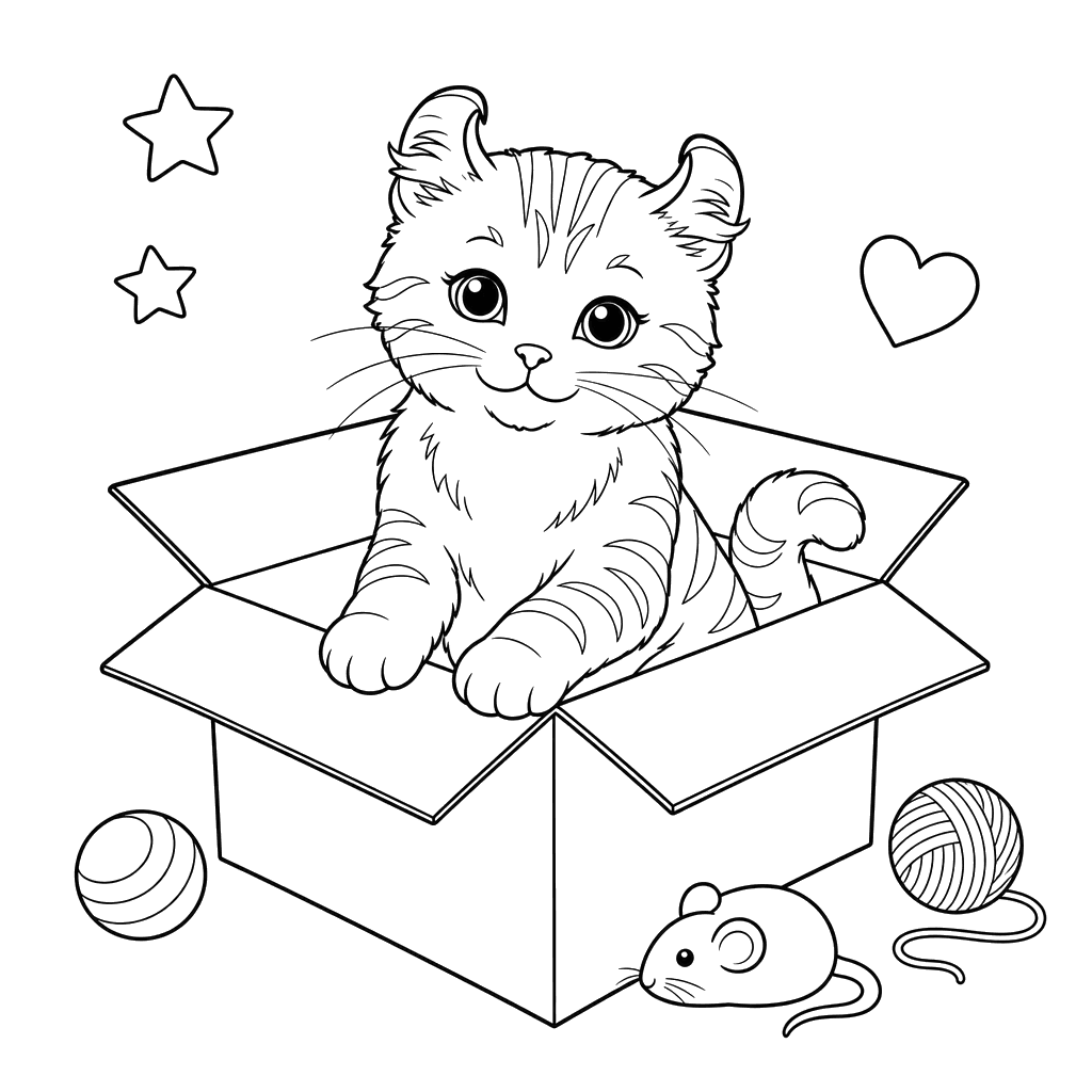 American Curl Katze im Karton Ausmalbild