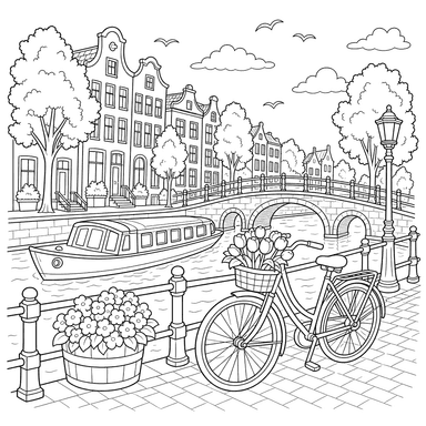 Desenho para colorir dos Canais de Amsterdã