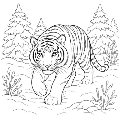 Ausmalbild Amurtiger im verschneiten Wald