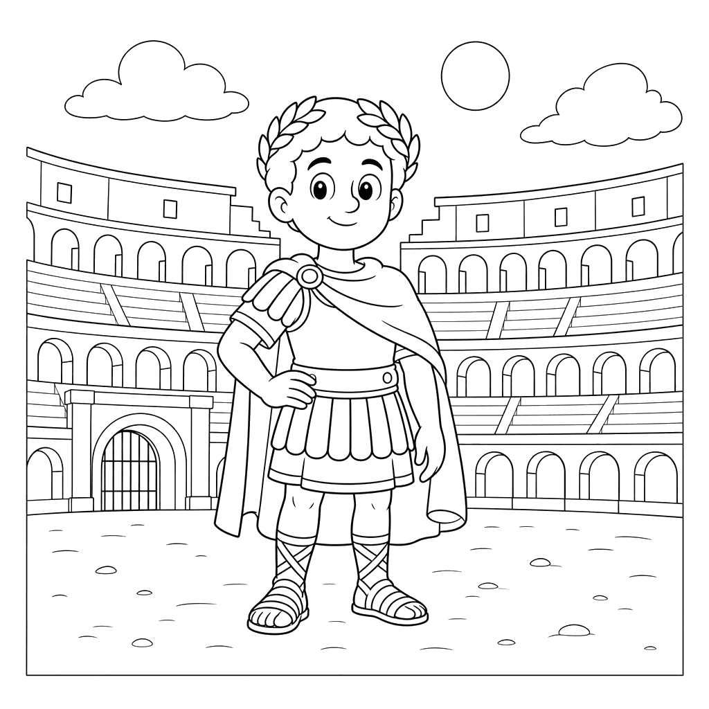 Romano antigo na arena do Coliseu — desenho para colorir