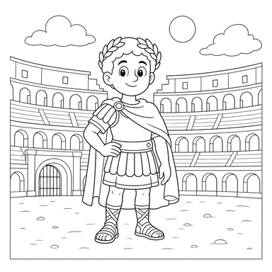 Romano antigo na arena do Coliseu — desenho para colorir