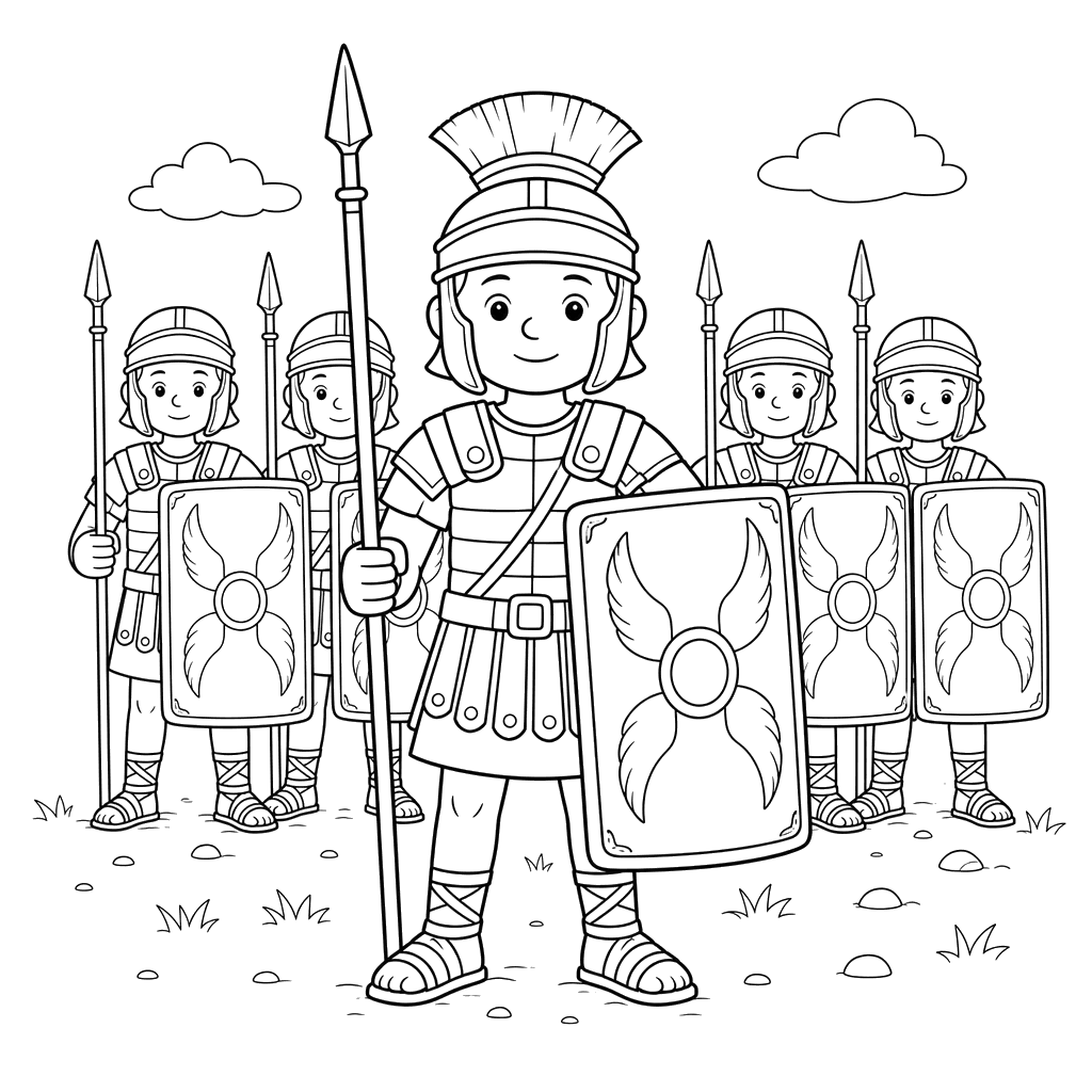 Desenho para colorir: romano antigo em formação de legião