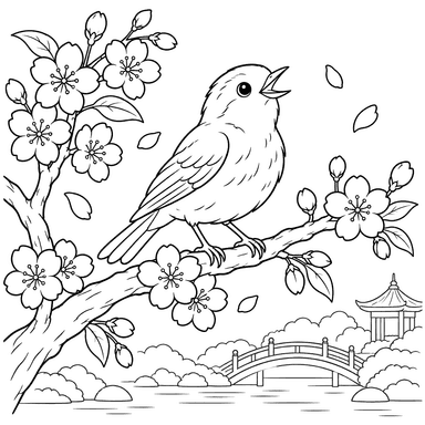 Le rossignol d’Andersen sur une branche de sakura