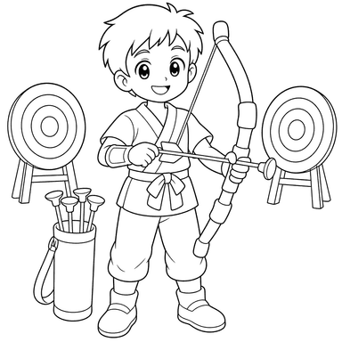 Ausmalbild: Anime‑Bogenschütze