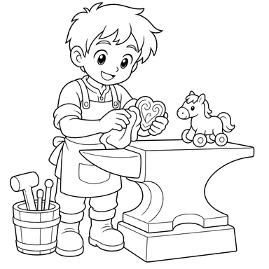 Ferreiro em estilo anime na bigorna — página para colorir