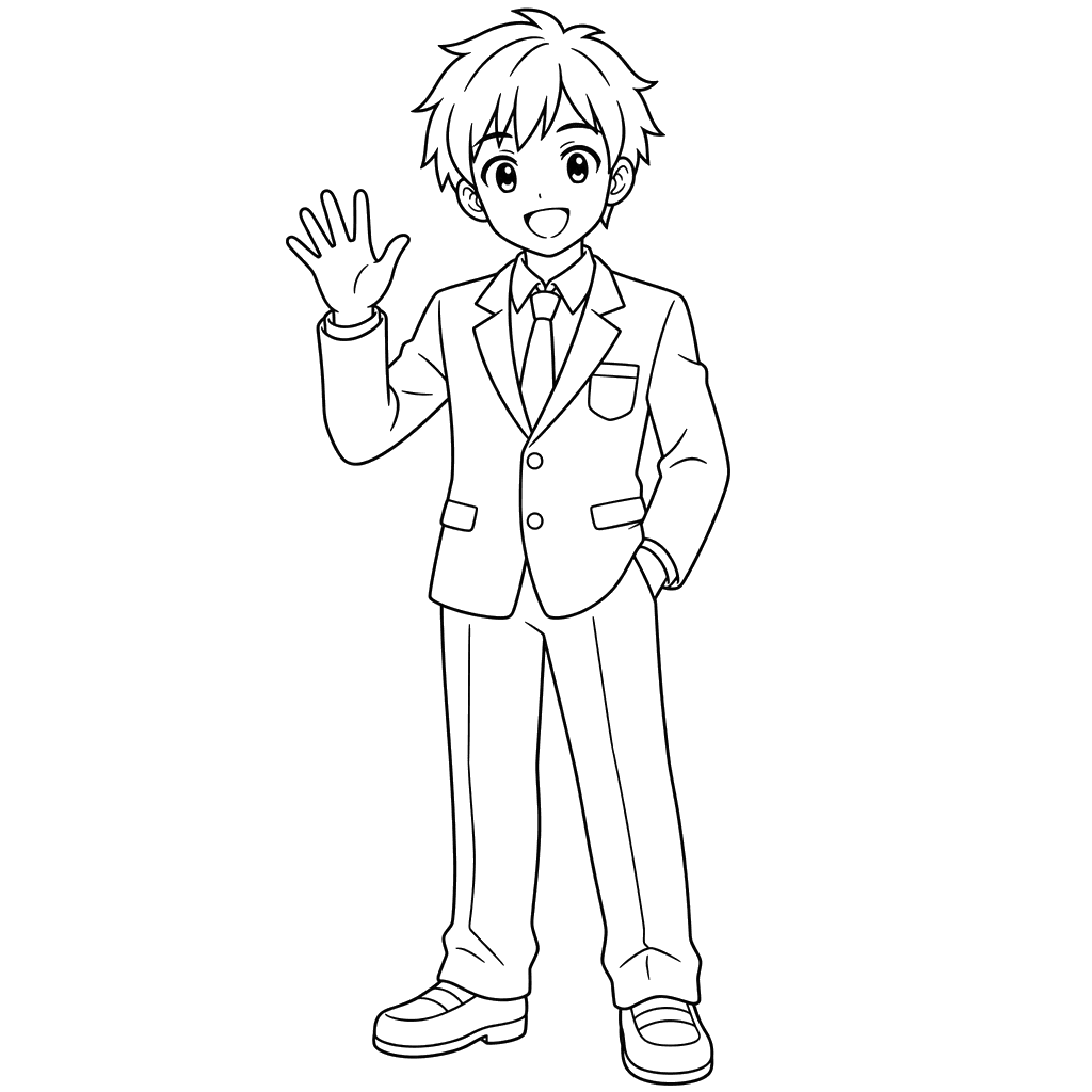 Dibujo para colorear chico anime con uniforme