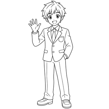 Coloriage garçon anime en uniforme scolaire