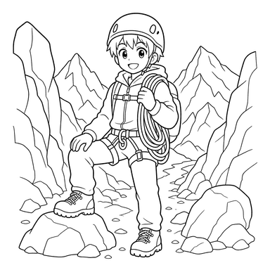 Anime-Bergsteiger Ausmalbild