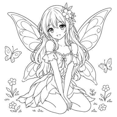Anime Fairy Girl with Butterflies