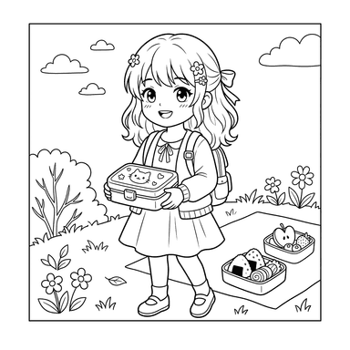 Anime Girl with Bento Lunch Coloring Page