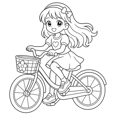 Menina estilo anime de bicicleta — desenho para colorir