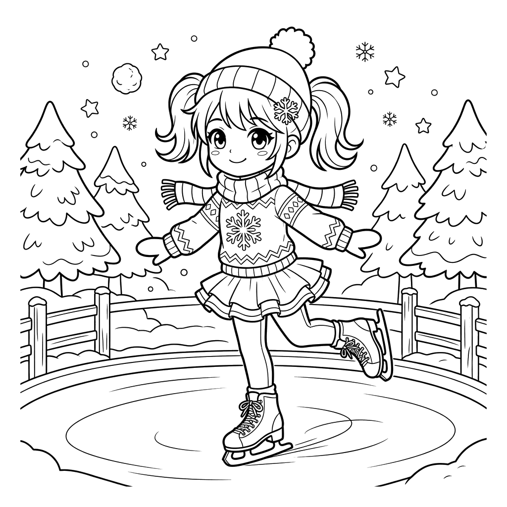 Anime Mädchen Schlittschuhlaufen Ausmalbild