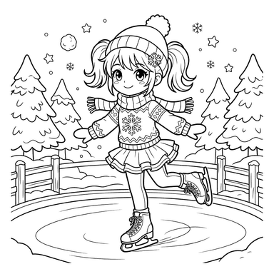 Anime Mädchen Schlittschuhlaufen Ausmalbild