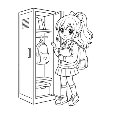 Anime girl at a school locker