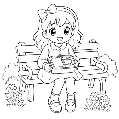Fille manga avec lunchbox — coloriage