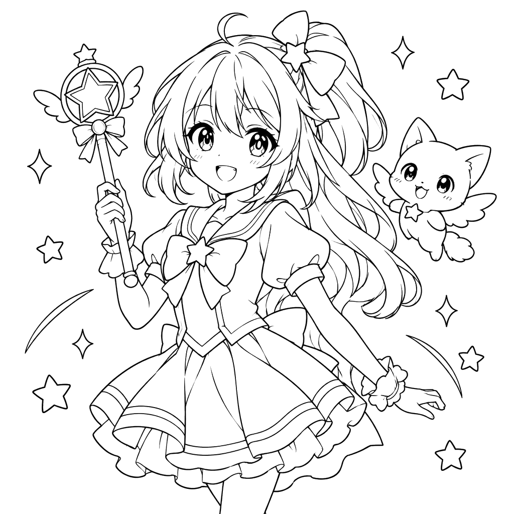 Garota de anime com varinha mágica
