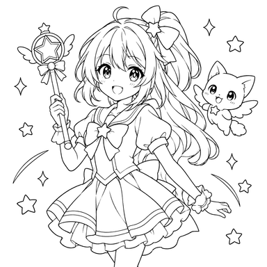 Anime-Mädchen mit Zauberstab