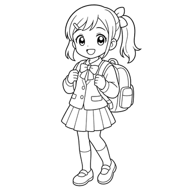 Coloriage : fille anime avec sac d'école