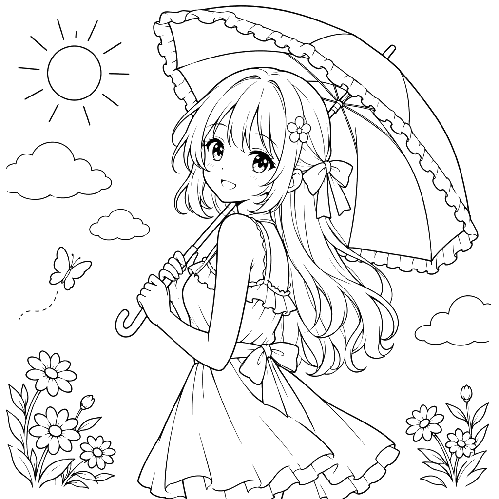 Garota anime com sombrinha