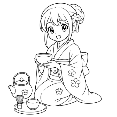 Anime girl at tea ceremony