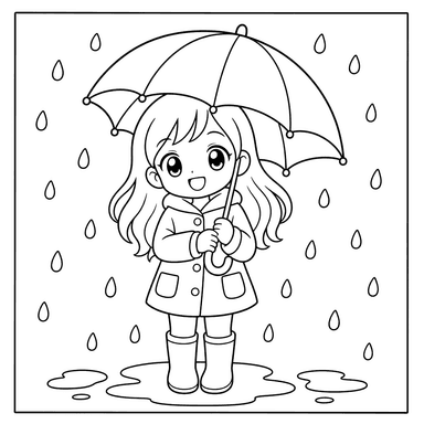 Menina anime com guarda-chuva — desenho para colorir