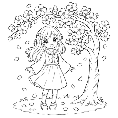 Anime girl under sakura