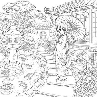 Anime Japanischer Garten Ausmalbild