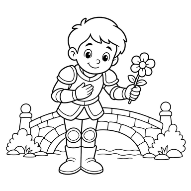 Coloriage chevalier anime près d'un pont