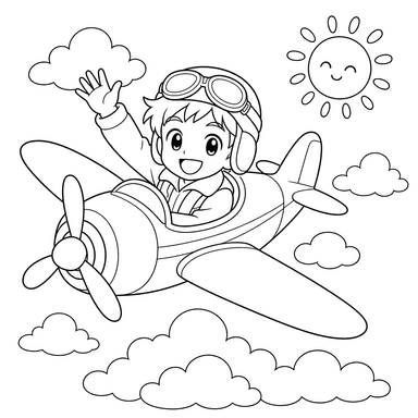 Piloto anime sobre nuvens de verão — página para colorir