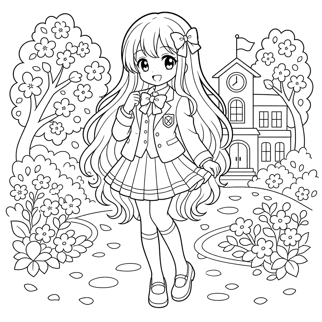 Fille anime en uniforme scolaire