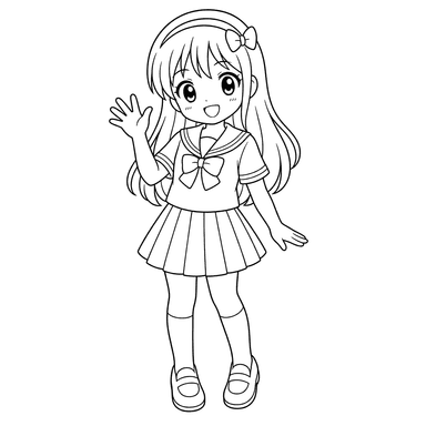 Anime Schulmädchen Ausmalbild