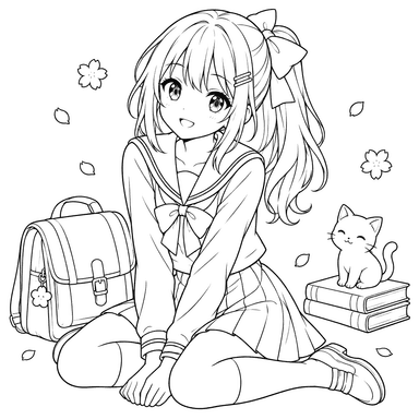 Anime-Schulmädchen-Ausmalbild