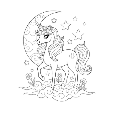 Dibujo para Colorear Unicornio Anime a la Luz de la Luna