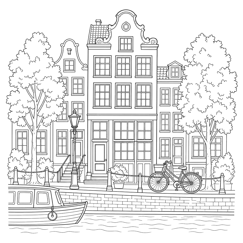 Dibujo para colorear de la Casa de Ana Frank