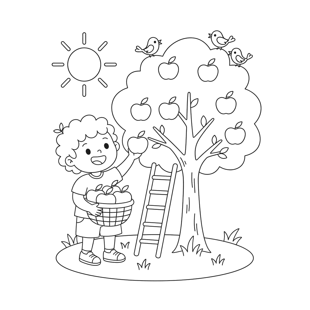 Colheita de maçãs para colorir