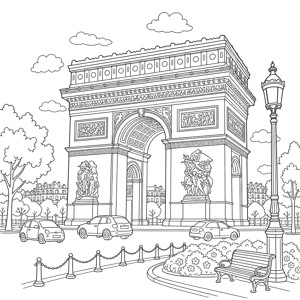 Desenho do Arco do Triunfo da França para colorir