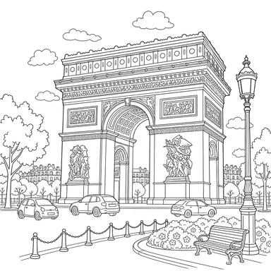 Dibujo para colorear del Arco de Triunfo de Francia