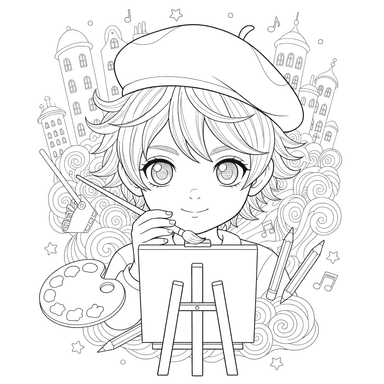 Coloriage Visage d'artiste avec un pinceau