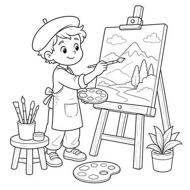 Desenho para Colorir de Artista no Cavalete