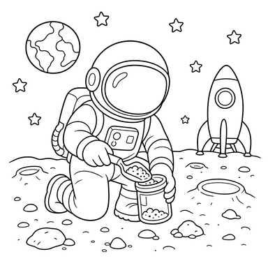 Desenho para colorir: astronauta coleta amostras da lua