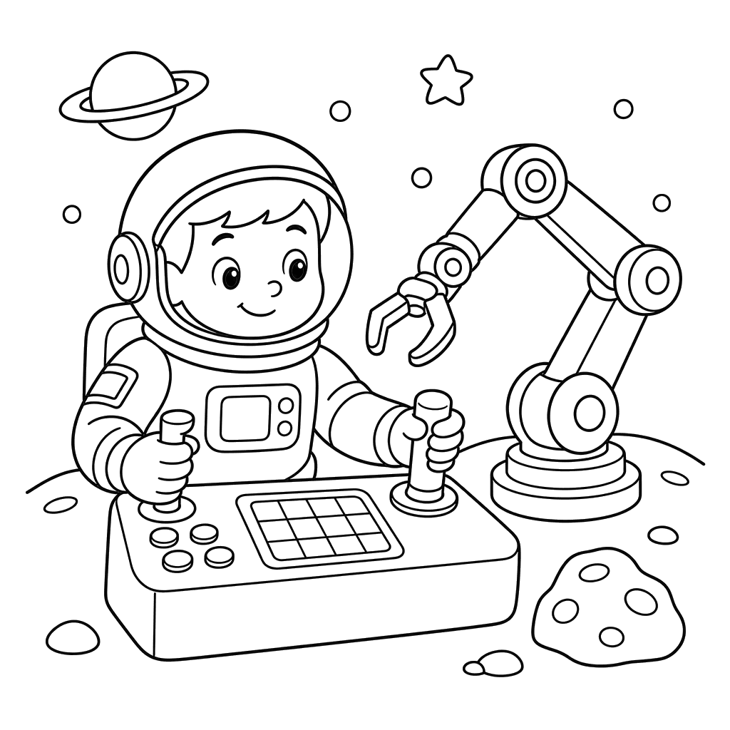Astronauta con brazo robótico — dibujo para colorear