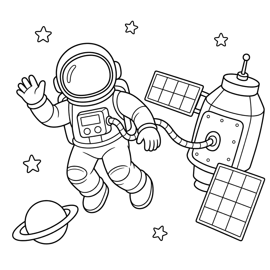 Astronauta en salida espacial — Dibujo para colorear