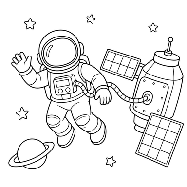 Astronauta em caminhada espacial — Desenho para colorir
