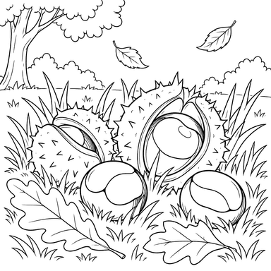 Marrons d'automne dans l'herbe