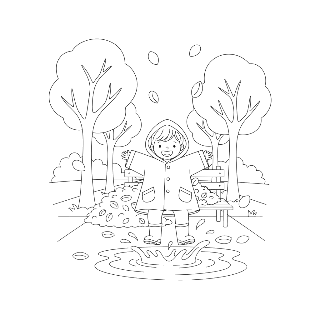 Salto na Poça de Outono para colorir