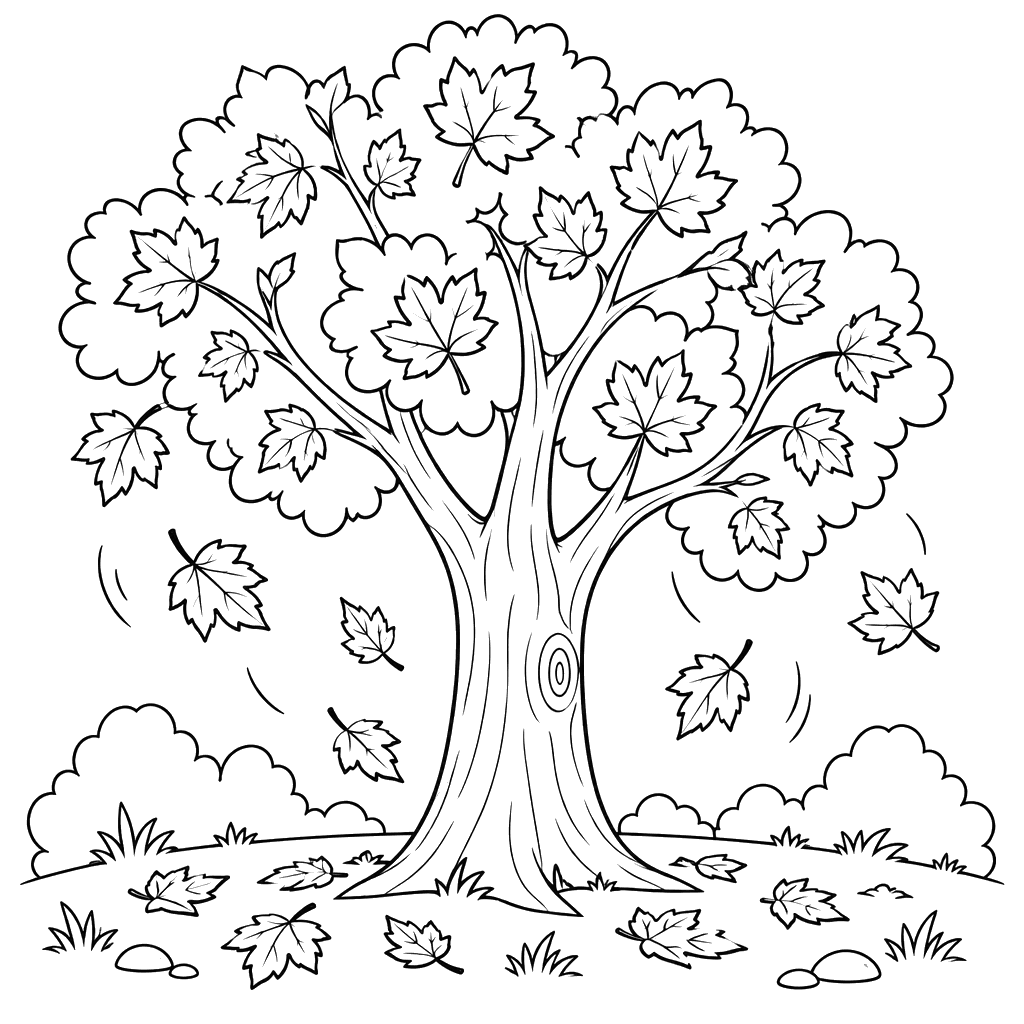 Árbol de otoño con hojas que caen