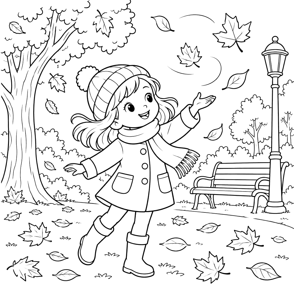 Viento de otoño y hojas en el parque