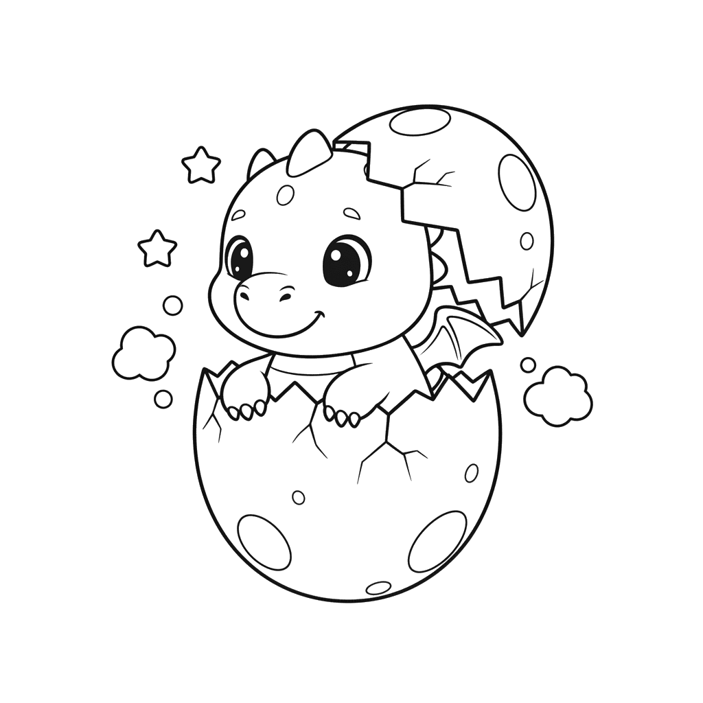 Coloriage: Bébé Dragon sort de son Oeuf