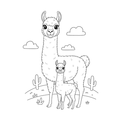 Coloriage: Bébé Lama avec Maman